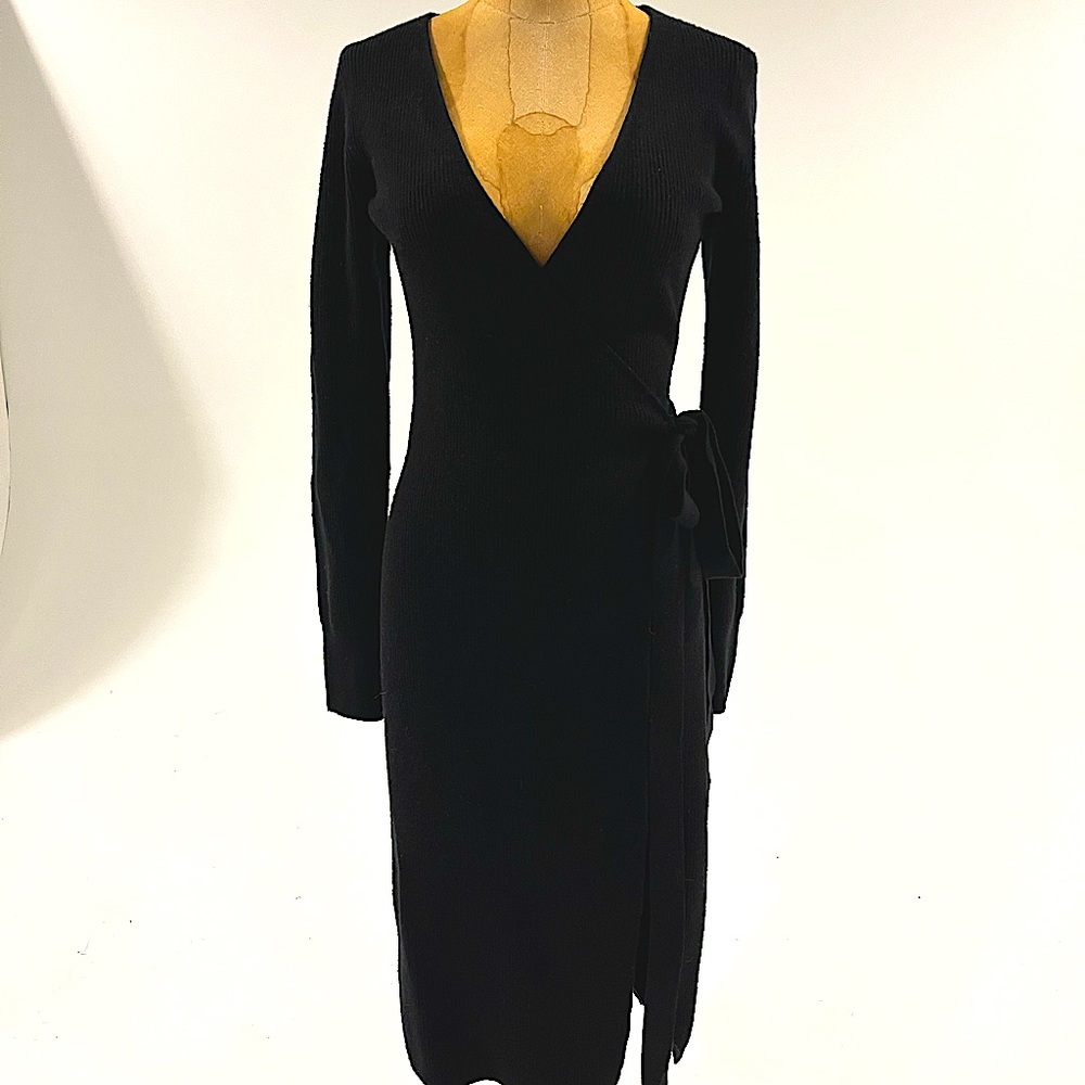 Midi Wrap Sweater Dress in Black size XS
